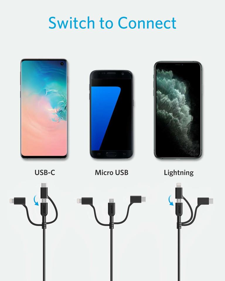 321 USB-A to Lightning Cable (3 ft 3-in-1) K4