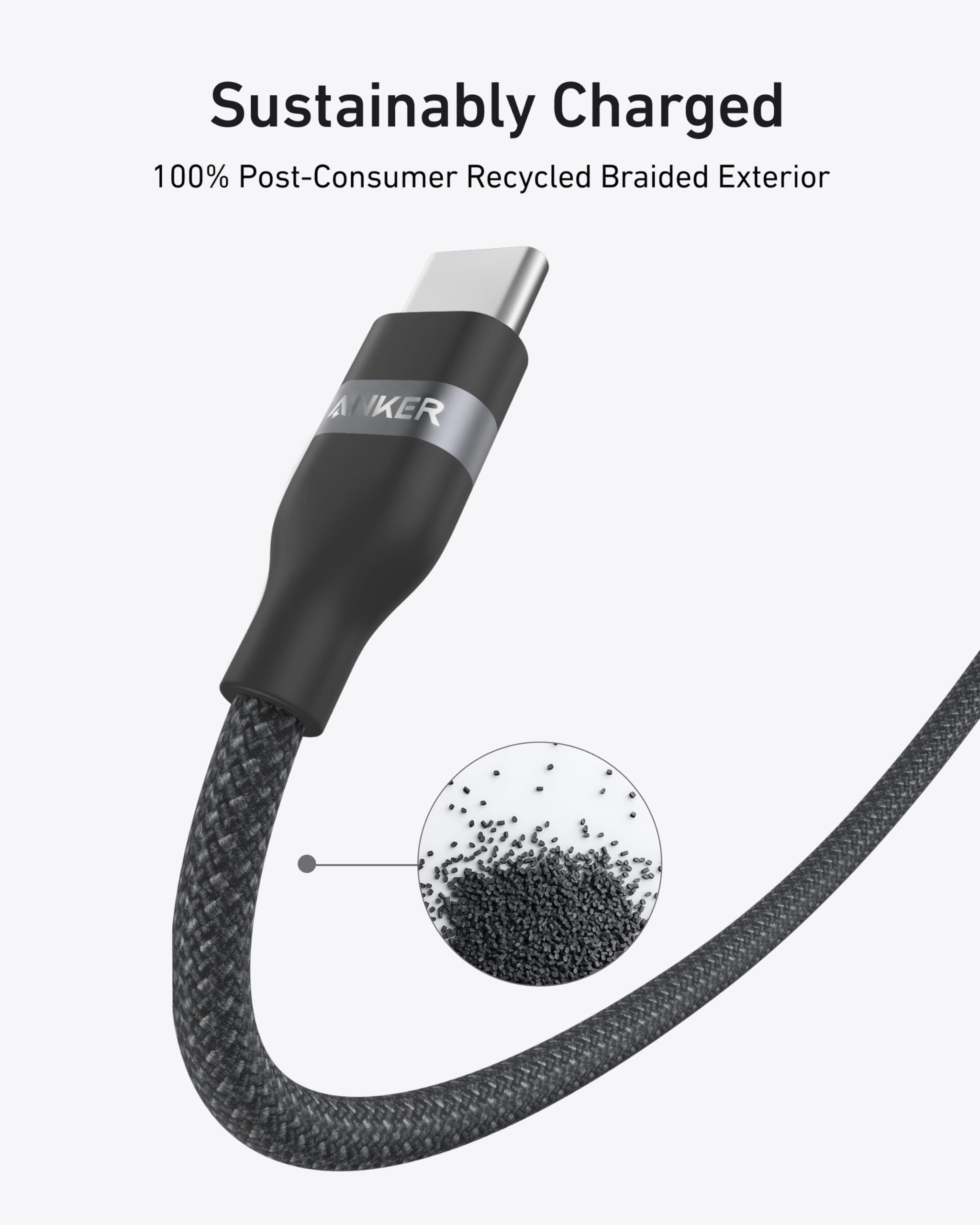 Prime Charger (100W, 3 Ports, GaN) and USB-C to USB-C Cable (3 ft / 6 ft, 240W, Upcycled-Braided) T7