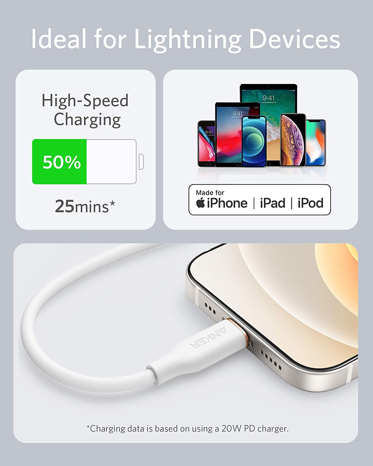 641 USB-C to Lightning Cable (Flow, 3 ft Silicone) Q6