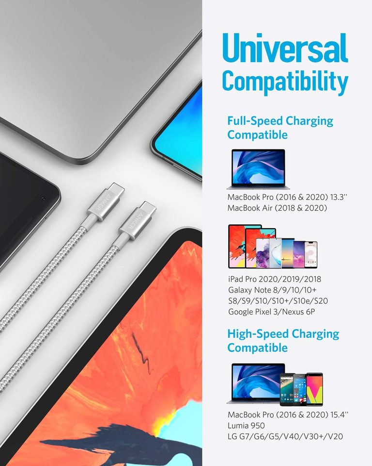 2-Pack New Nylon USB-C to USB-C Cable (3 ft / 6 ft, 60W) H6