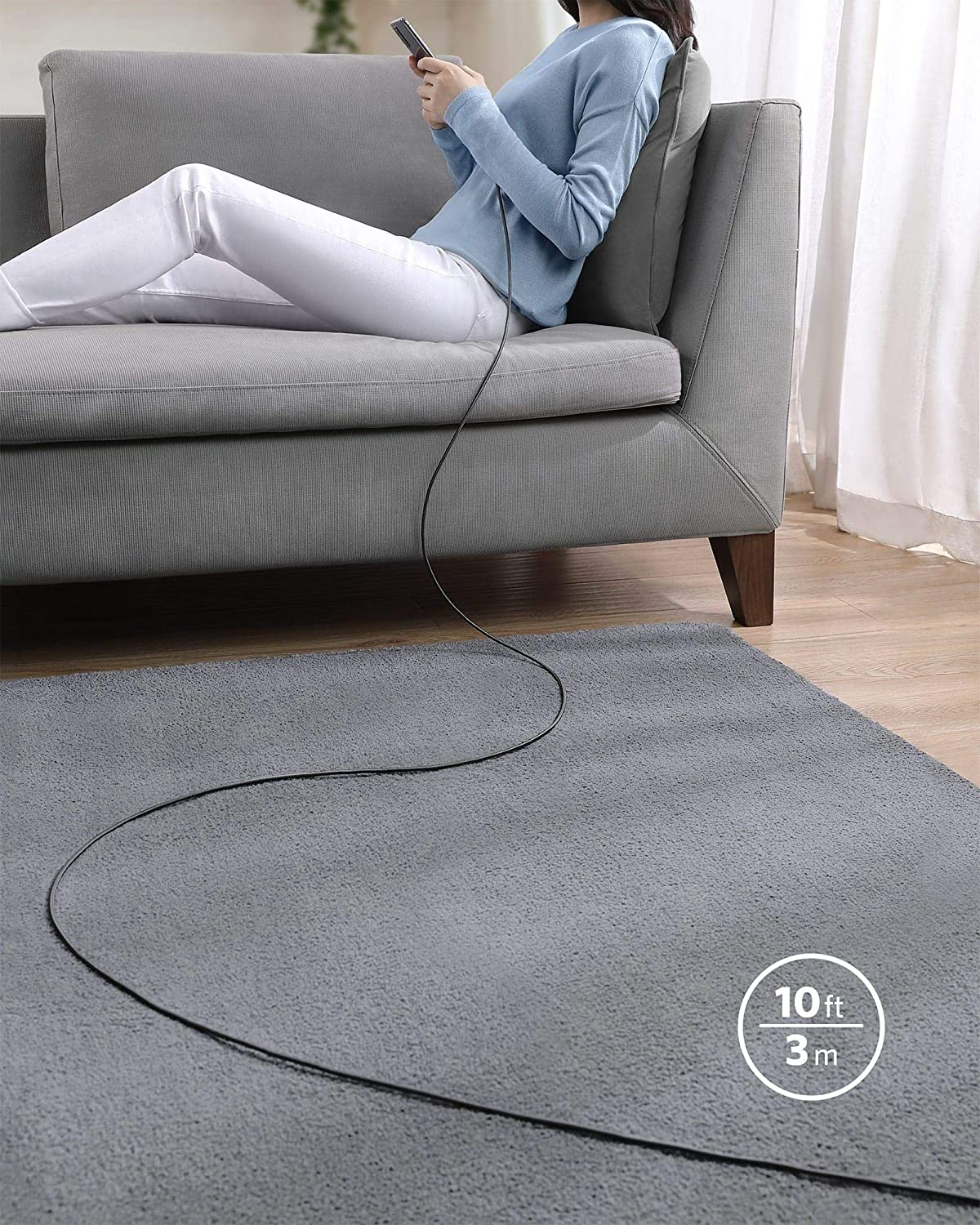 735 Charger (Nano II 65W) and New Nylon USB-C to USB-C 100W Cable (10 ft) A0