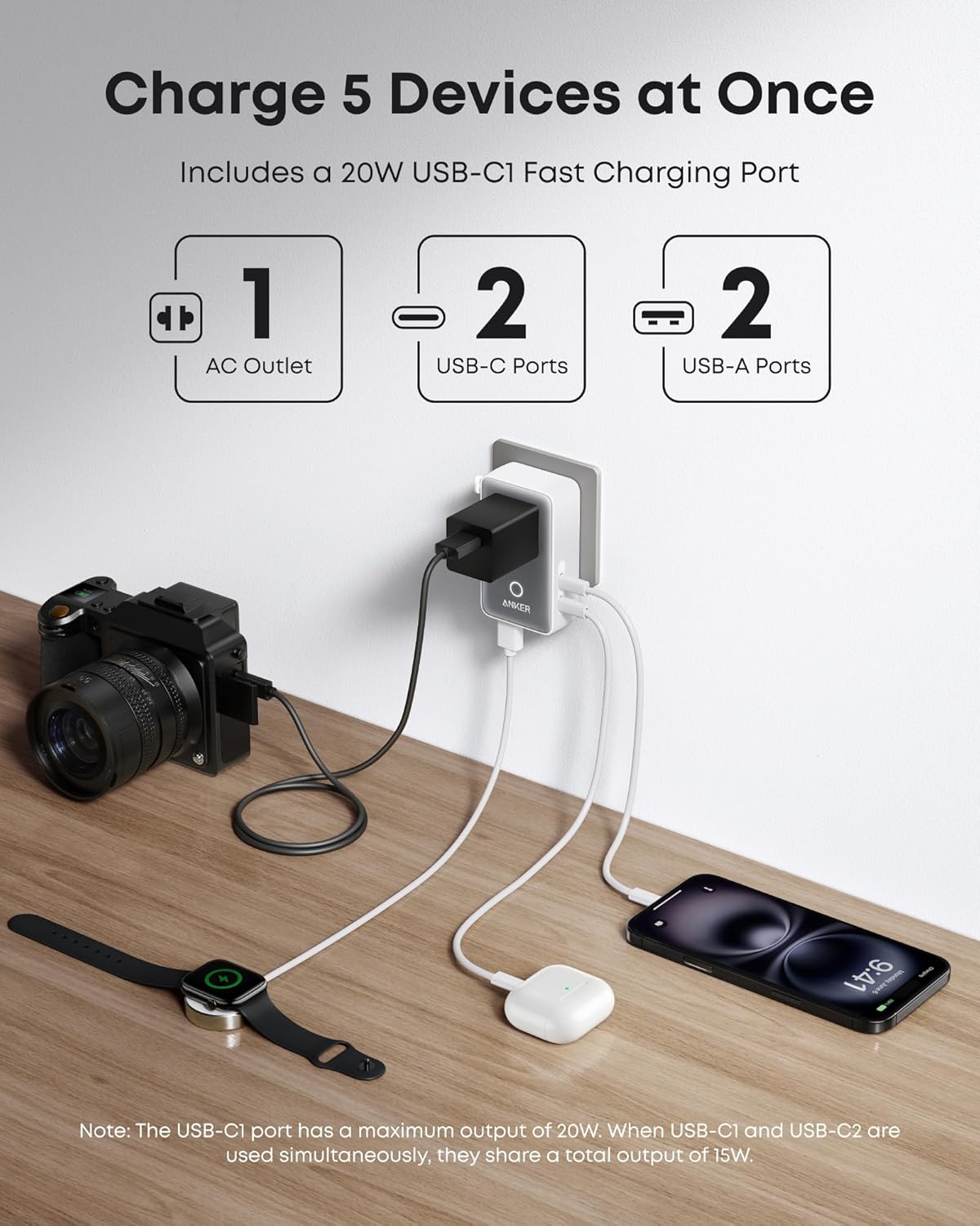 MagGo Wireless Charging Station (Foldable 3-in-1) and Nano Travel Adapter (5-in-1, 20W, 1-Pack) I7