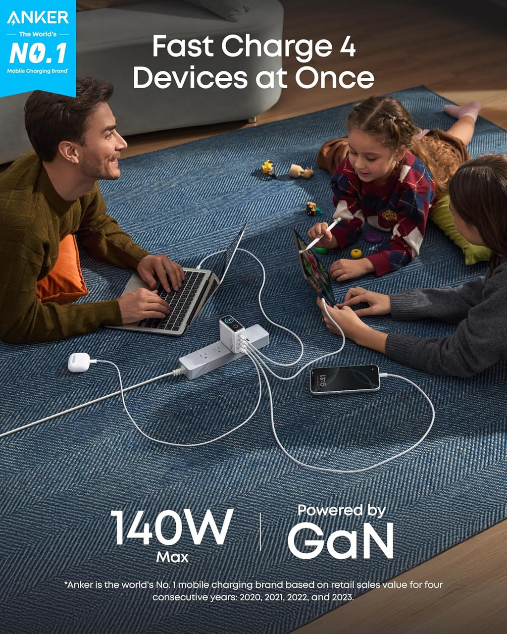 Charger (140W, 4-Port, PD 3.1) with USB-C Cable S2