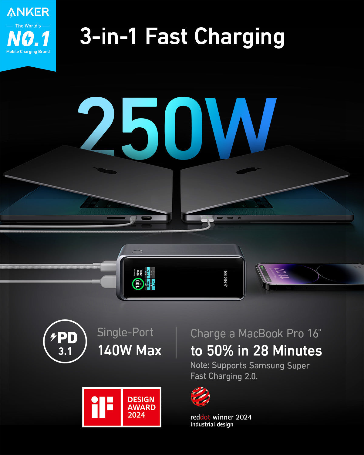Prime 27,650mAh Power Bank (250W) and 100W Charging Base S7