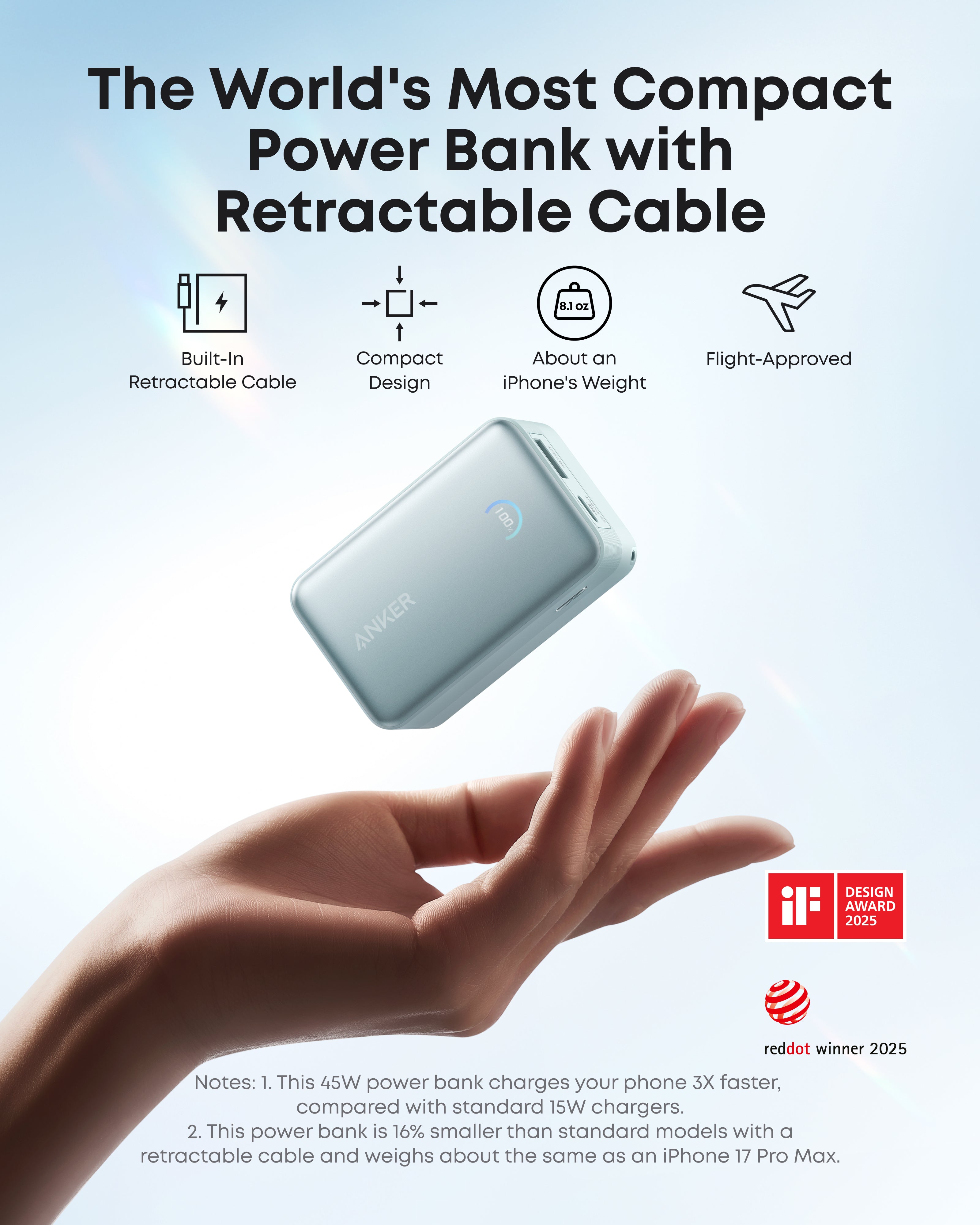 Nano Power Bank (10K, 45W, Built-In Retractable USB-C Cable) D2
