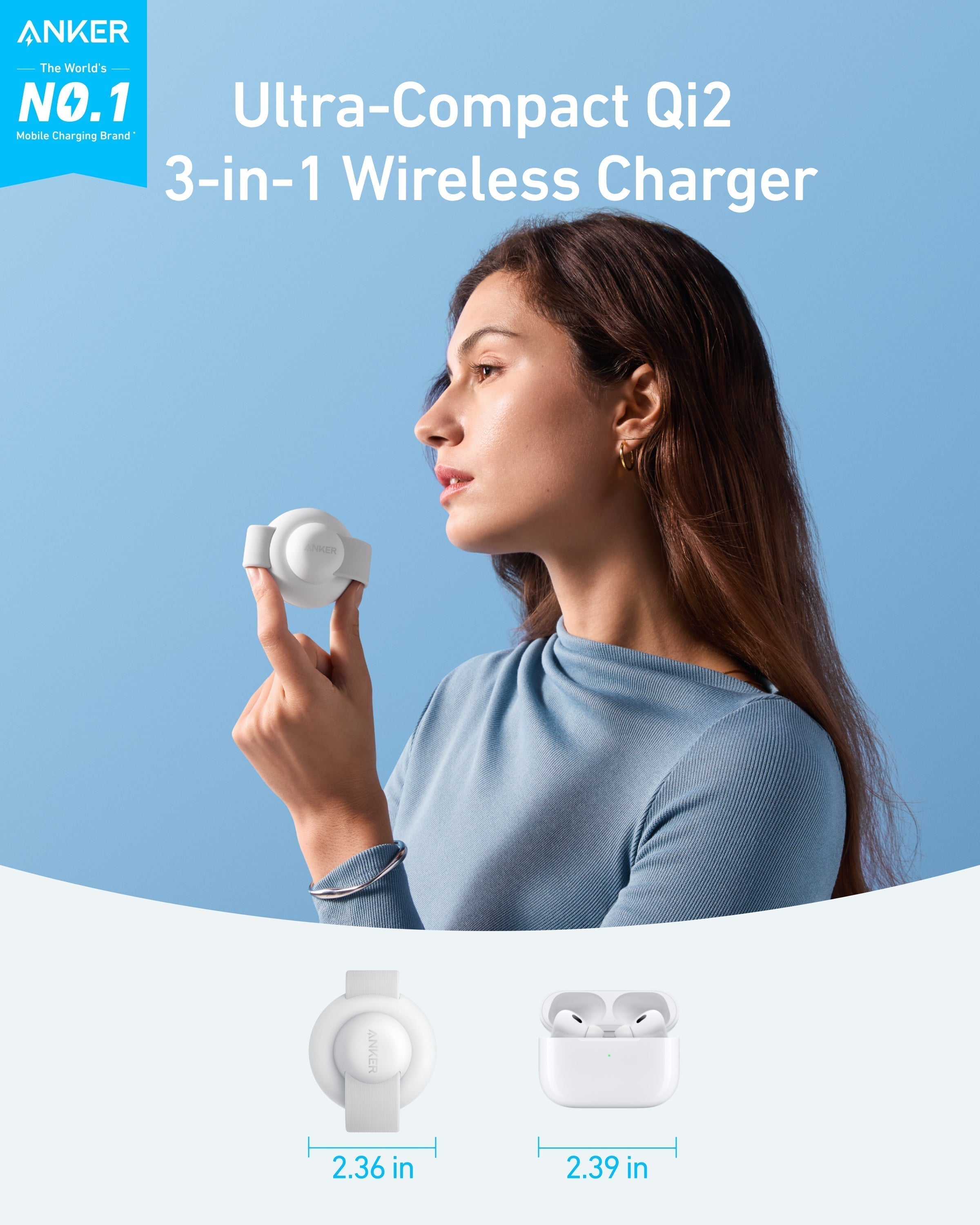 MagGo Wireless Charging Station (3-in-1, Foldable Pad, Aurora White, with Travel Case & Adapter) M8