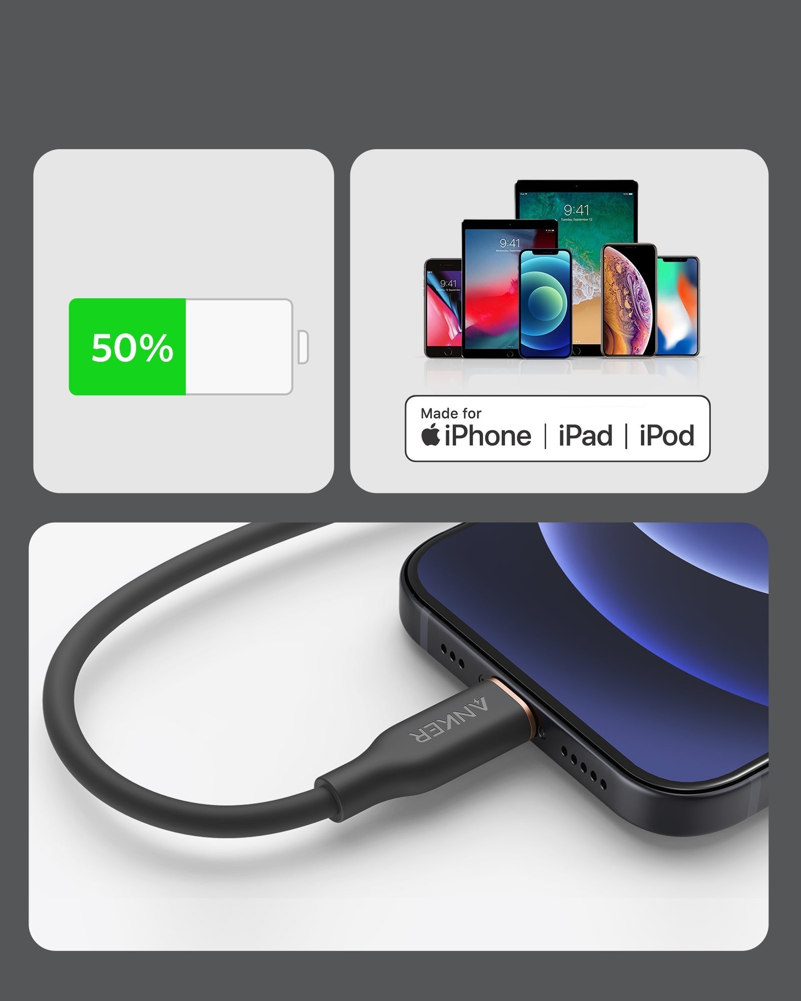 641 USB-C to Lightning Cable (Flow, 3 ft Silicone) Q6