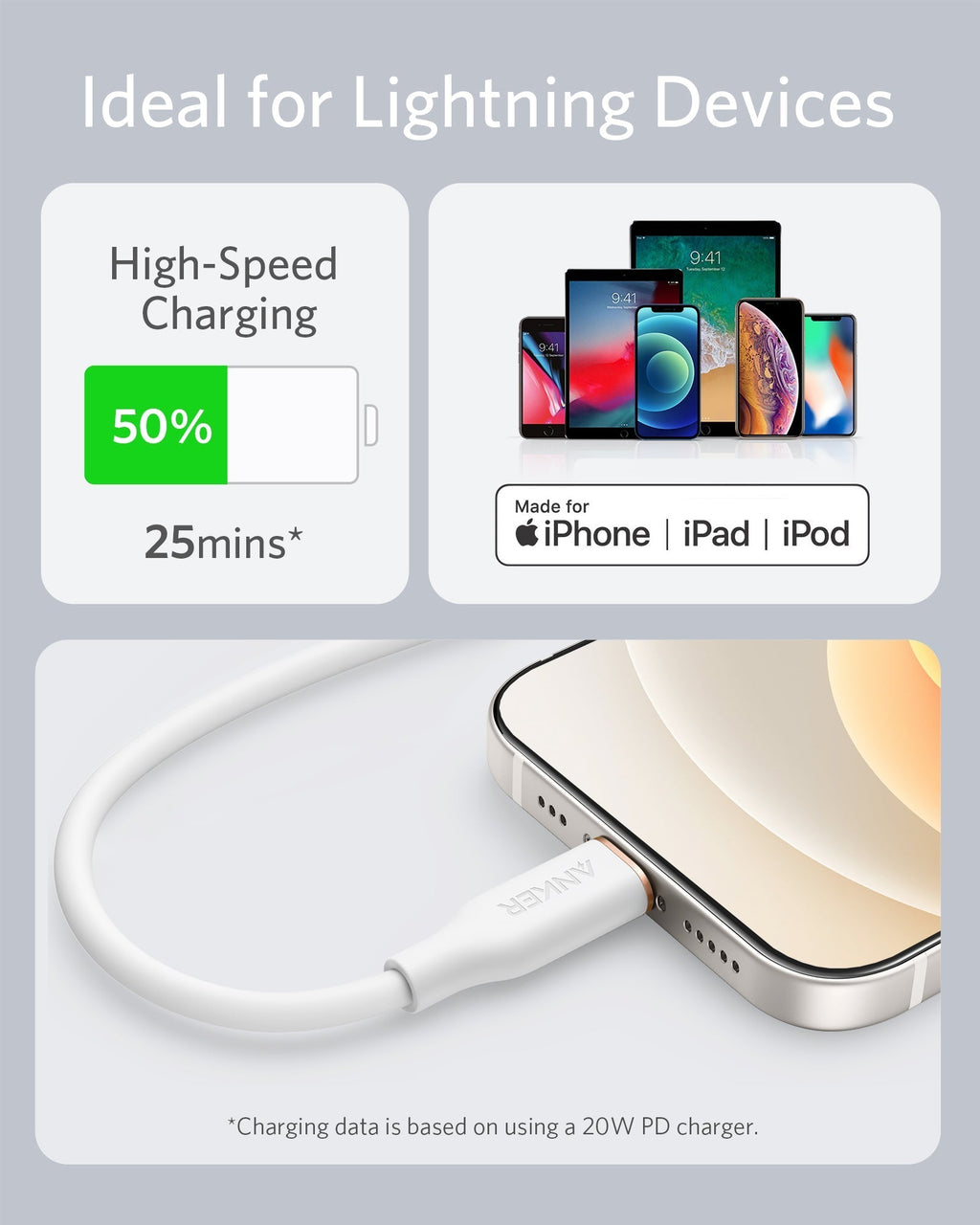 641 USB-C to Lightning Cable (Flow, 3 ft Silicone) Q6