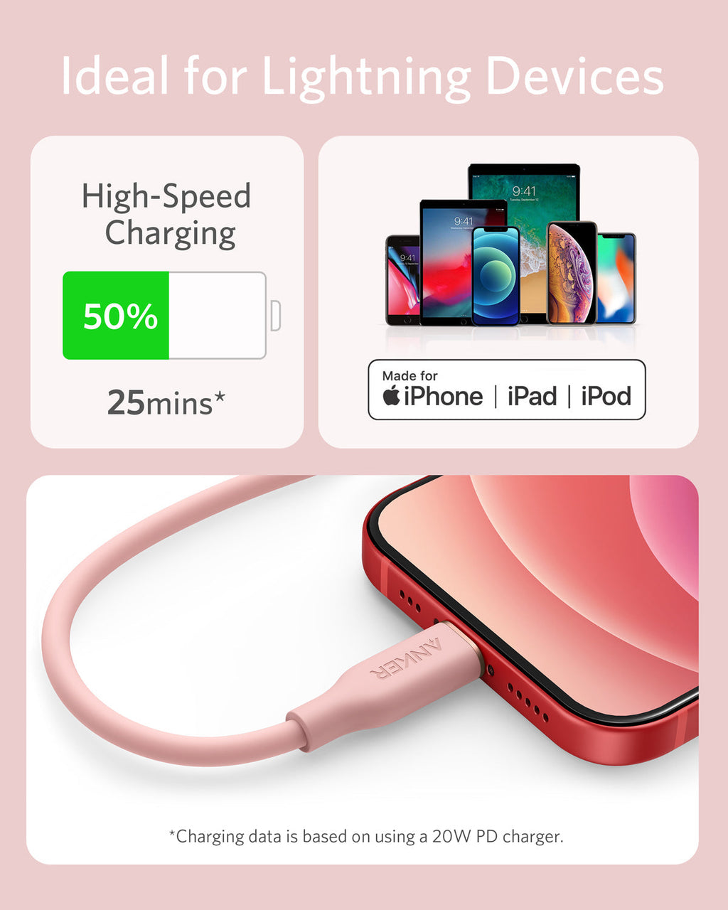 641 USB-C to Lightning Cable (Flow, 3 ft Silicone) Q6