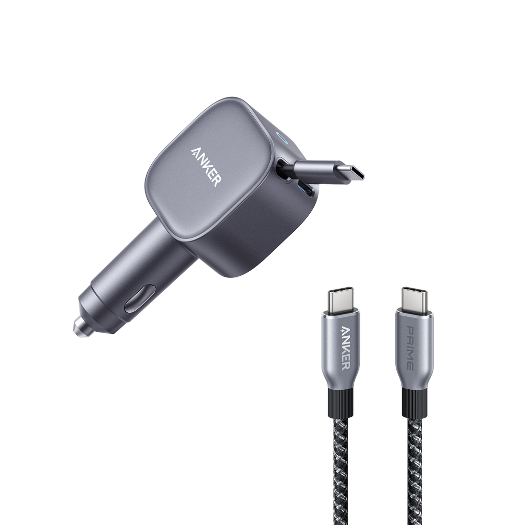 Nano 75W Car Charger and Prime USB-C to USB-C Cable (240W, Upcycled-Braided) F2