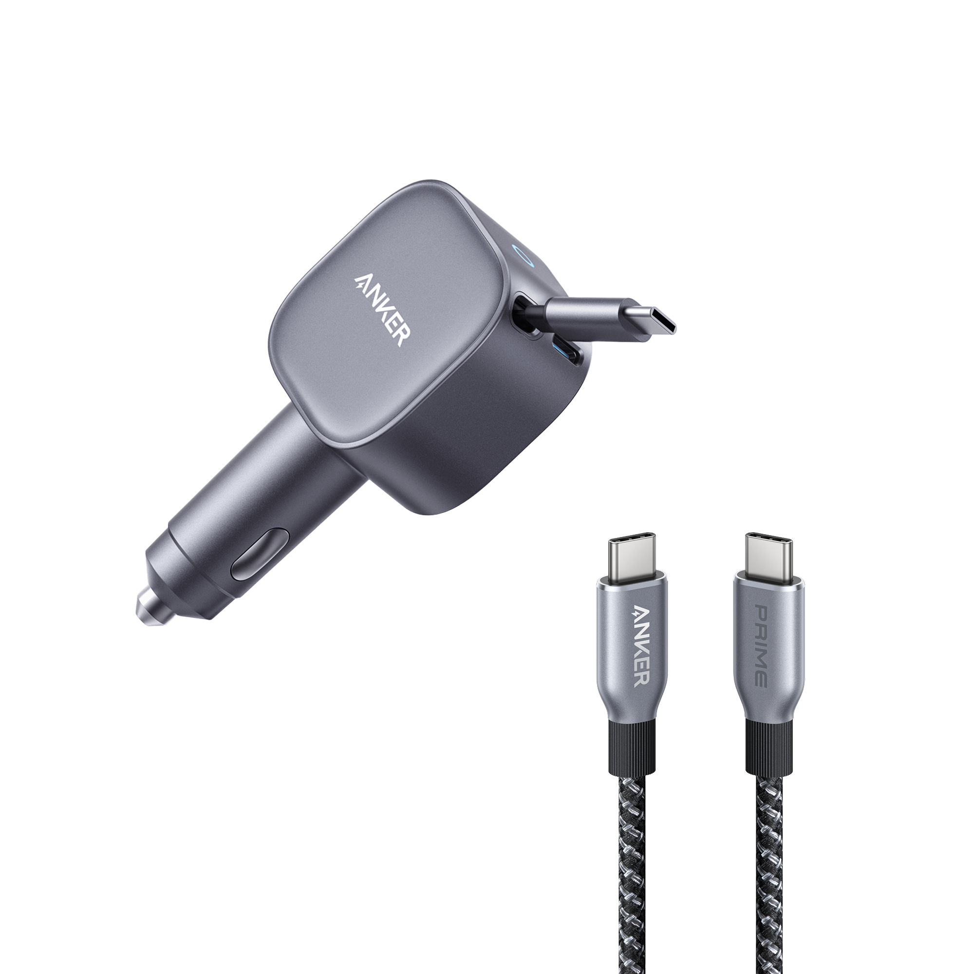 Nano 75W Car Charger and Prime USB-C to USB-C Cable (240W, Upcycled-Braided) F2