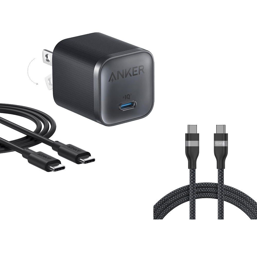 Nano Charger (45W) with USB-C to USB-C Cable and USB-C to USB-C Cable (6 ft, 240W, Upcycled-Braided) Q1