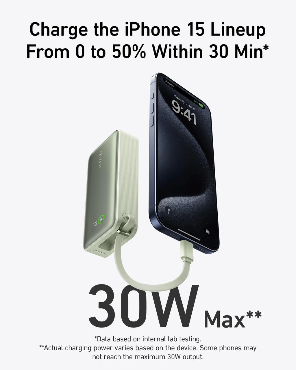 Nano Power Bank (30W, Built-In USB-C Cable) T7