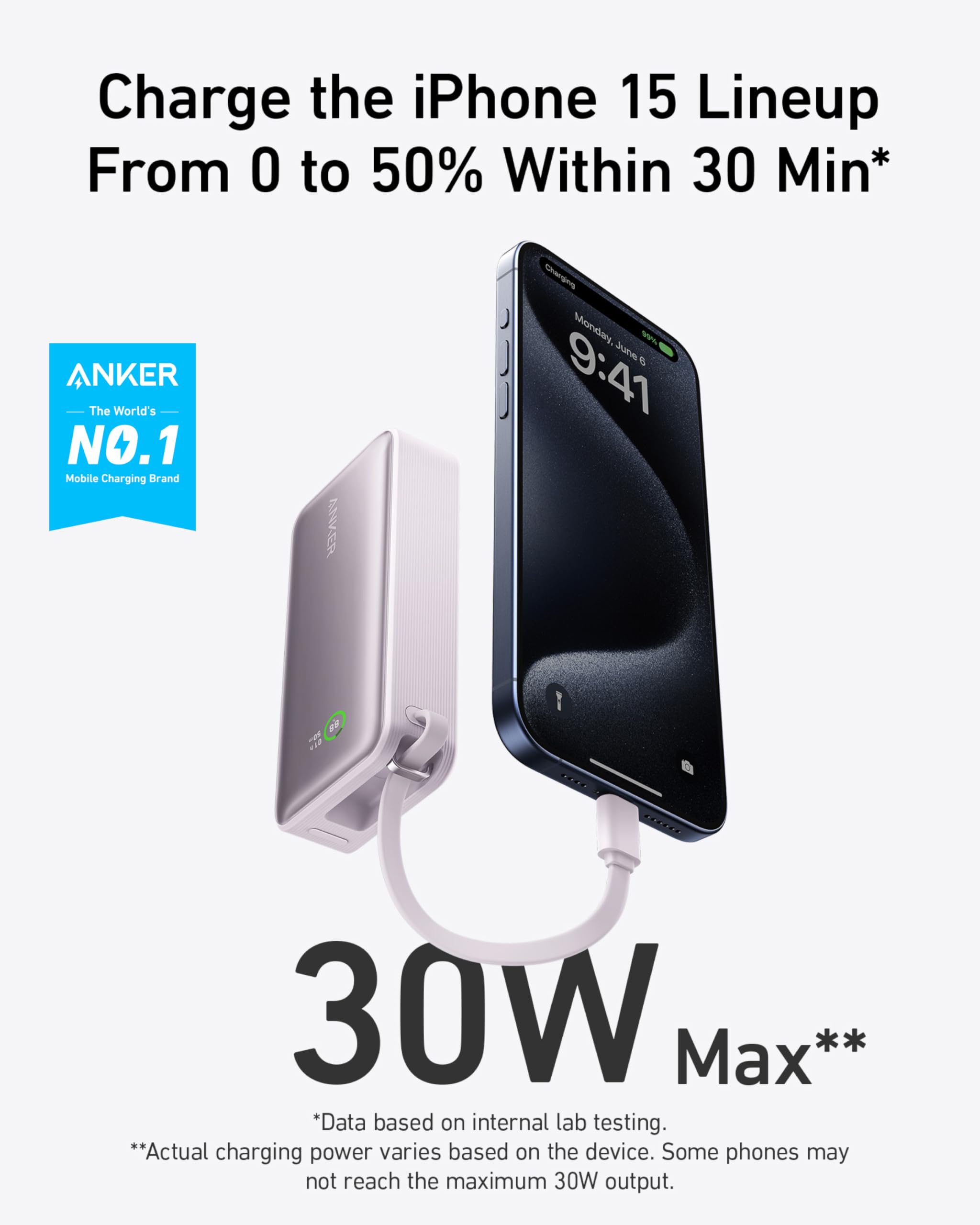 Nano Power Bank (30W, Built-In USB-C Cable) X0